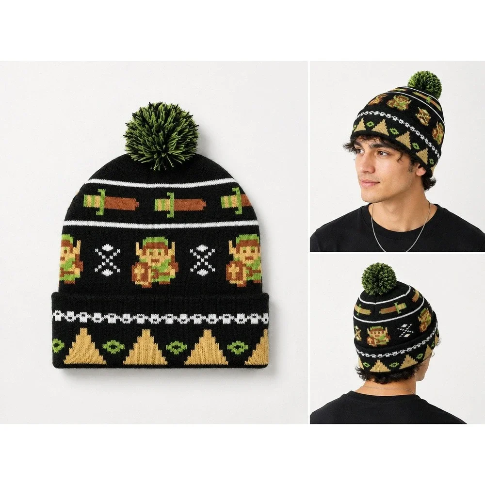Legend of Zelda 8-Bit Fairisle Cuff Pom Beanie